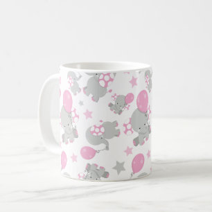 Mug Pattern of Elephants, Cute Elephants - Pink Gray