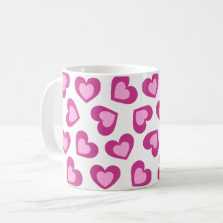 Mug Pattern of Hearts Stylish Modern White Pink Chic