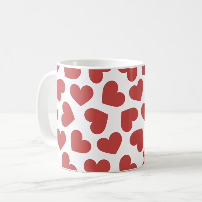 Mug Pattern of Hearts Stylish Modern White Red Chic (Devant gauche)