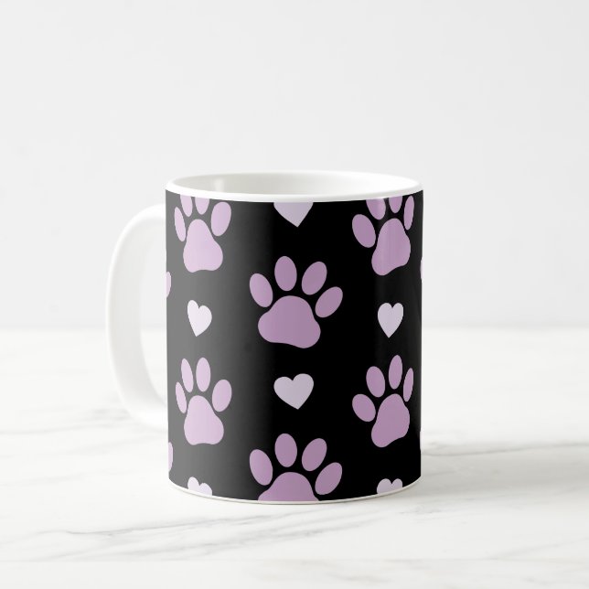 Mug Pattern of paws, Dog paws, Lilac paws, Hearts (Devant gauche)