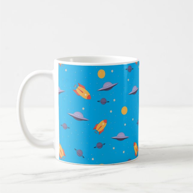 Mug Pattern space  orange turquoise  (Gauche)