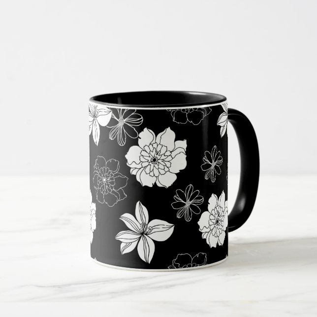 Mug Patters de Black & White Floral (Devant droit)