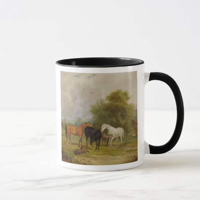 Mug Pâturage de chevaux : Juments et poulains dans un (Droite)