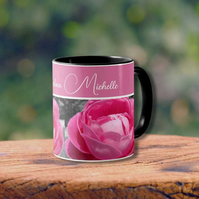 Mug Paul Neyron Rose Photo (Perfect deep pink heirloom rose with warm pink band to personalize.)