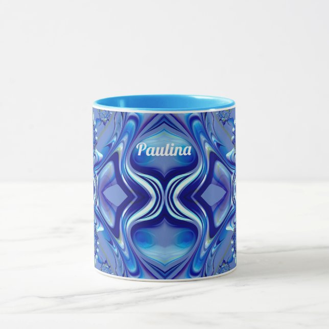 Mug PAULINA ~ Zany 3D Fractal ~ Nuances de bleu (Centre)