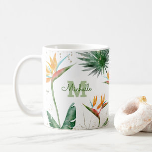 Mug Paume de feuillage Tropical Monogramme Floral Or