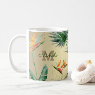 Mug Paume Tropical Or Foliage Floral Monogramme Script