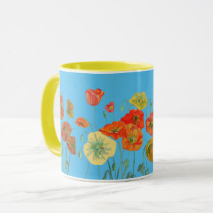Mug Pavot à pavot bleu orange Shabby Muchet aquarelle