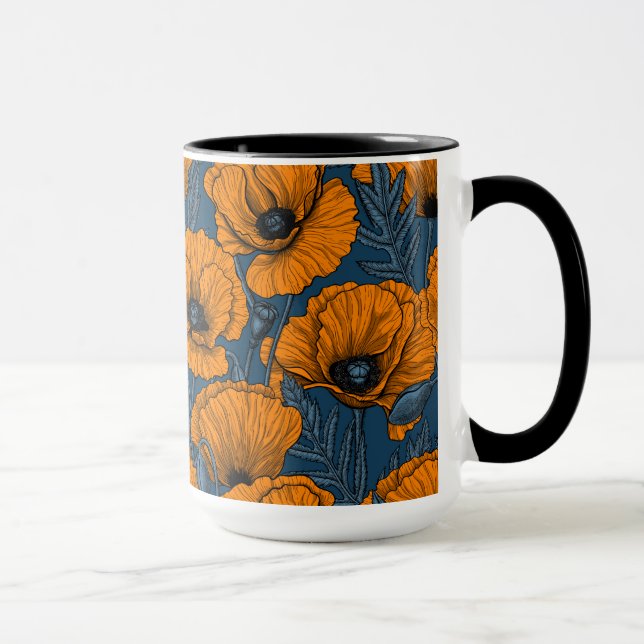 Mug Pavot orange sur bleu foncé (Droite)