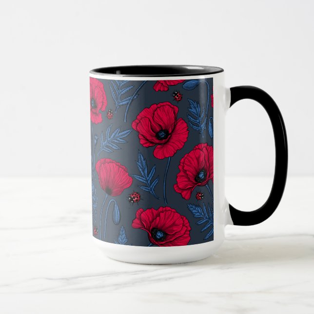 Mug Pavot rouge et coccinelle bleu foncé (Droite)