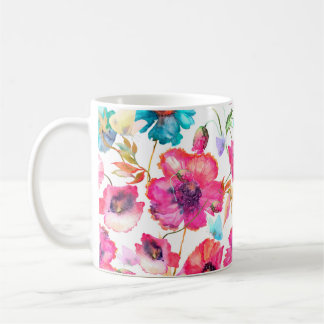 Mug Pavot rouge et fleurs bleues avec papillons, wquoi