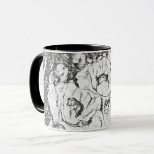 Mug Pavots floraux fleurs dessinés à la plume esquissé