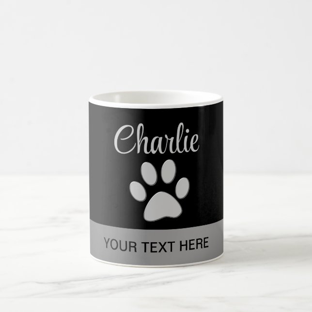 Mug Paw Chien Argent sur arrière - plan noir (Centre)