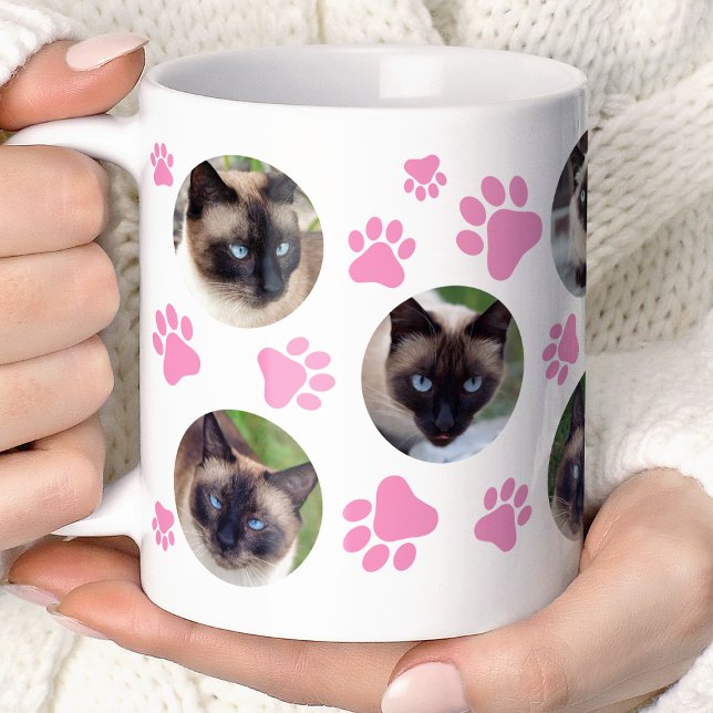 Mug Pawprint de chat rose 8 Photo Collage (Créateur téléchargé)