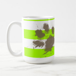 Mug Pawprint drôle sur les rayures électriques de vert