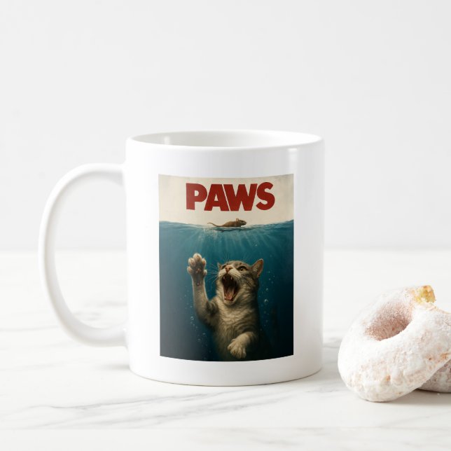 Mug Paws Parodie Chat pourchasser une mignonne souris  (Avec donut)
