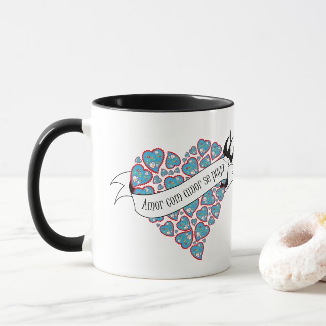 Mug Payer l'amour avec l'amour illustré proverbe portu (Avec donut)