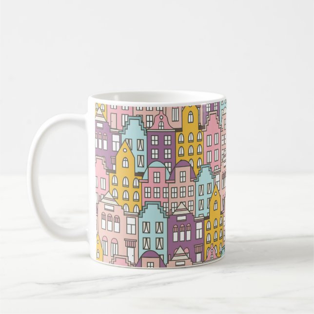 Mug Pays-Bas maisons ensemble main dessiné sans coutur (Gauche)