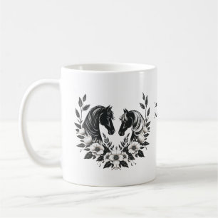 Mug Pays Chevaux et fleurs noirs et blancs
