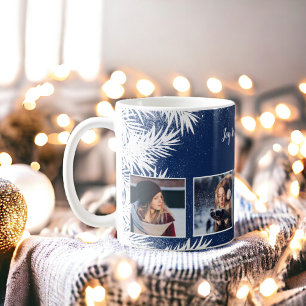 Mug Pays de Noël rustique 4 photo pins à neige bleu