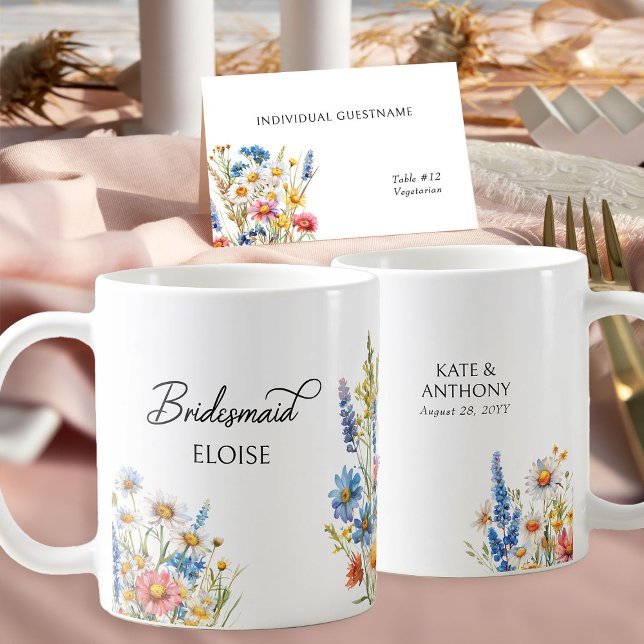Mug Pays Fleur sauvage Bridesmaid Mariage cadeau (Bridal Party Personalized Mugs from Country Wildflower Wedding Collection by Darling & May)