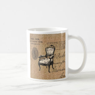Mug pays français scripts burlap Paris rococo chaise