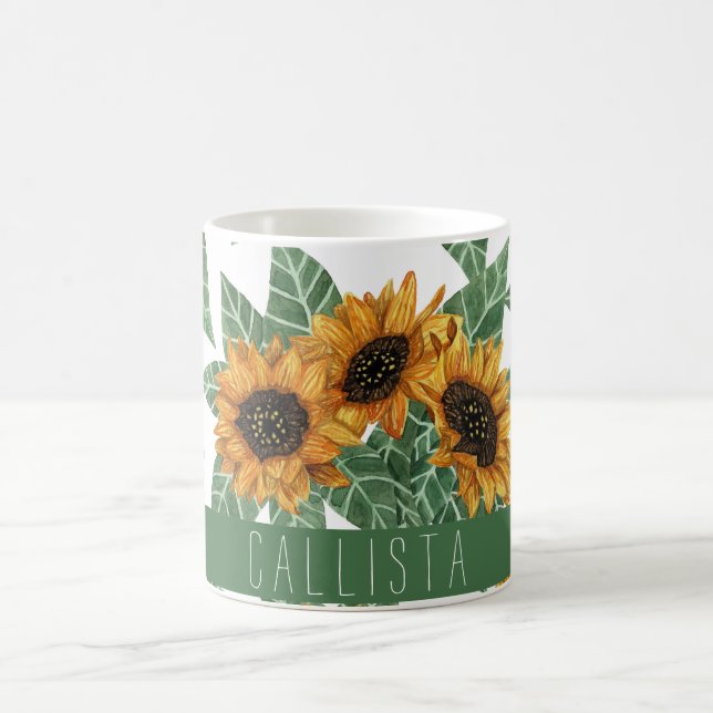 Mug Pays Mignons Fleurs de soleil jaunes Aquarelle Mon (Centre)