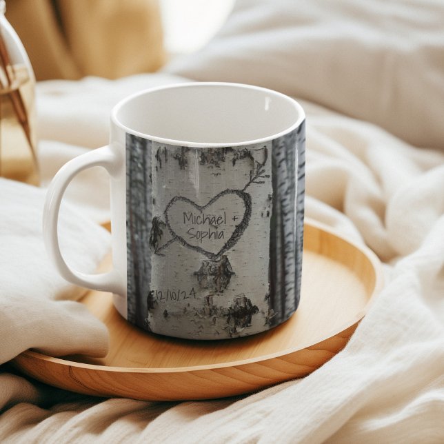Mug Pays Rustique Coeur Sculpté Arbre de bouleau (Créateur téléchargé)