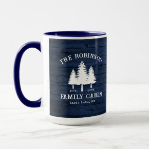 Mug Pays Rustique Famille Cabines Arbres Bleu Bois Gra