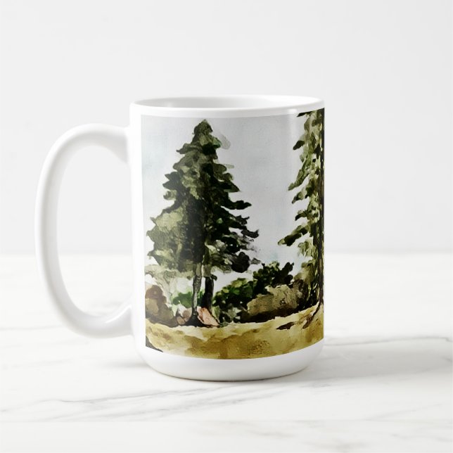 Mug Paysage d'aquarelle du lac Tahoe monogramme (Gauche)
