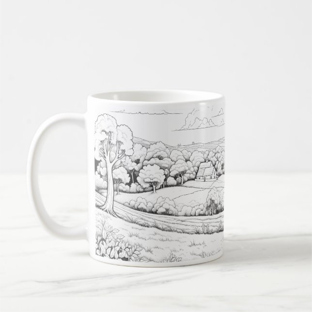 Mug Paysage De Campagne En Style Croquis (Gauche)