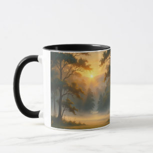 Mug Paysage de la forêt de Sunset Mountain avec deux a