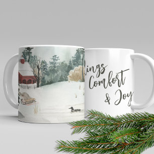 Mug Paysage de lac hivernal Vœux de réconfort et de jo