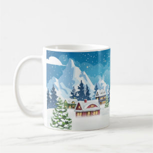 Mug Paysage d'hiver du village du soir avec neige