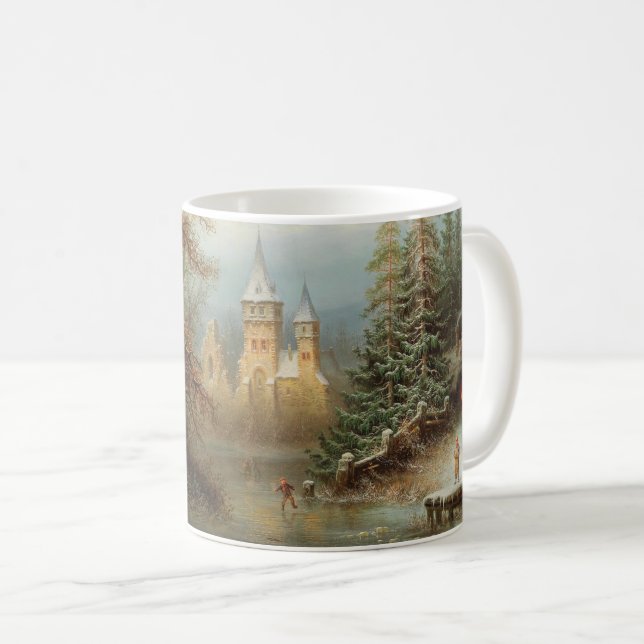 Mug Paysage d'hiver romantique avec patineurs de glace (Devant droit)