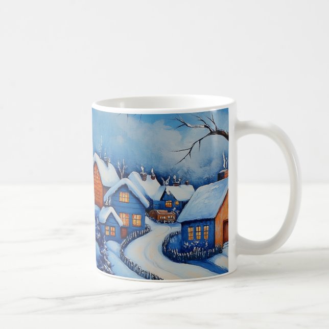 Mug Paysage du village des neiges bleu et blanc de Noë (Droite)