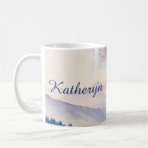 Mug Paysage esthétique Lavande Arbre Montagne ton bleu