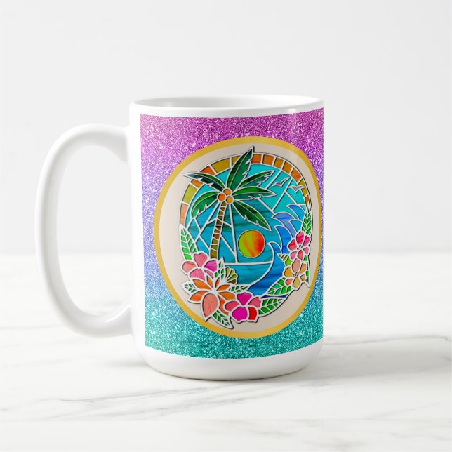 Mug Paysage estival de palmier océanique aqua et or (Gauche)