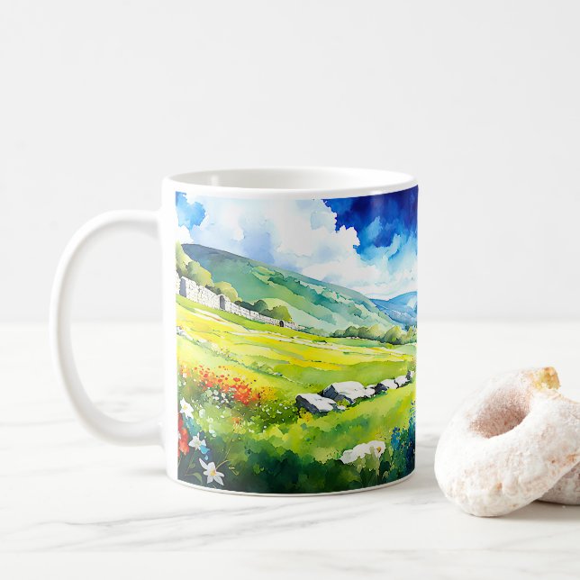 Mug Paysage étendu "Fielddale" Yorkshire Dales Scène (Avec donut)