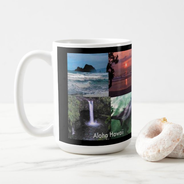 Mug Paysage hawaïen Quatre Photo Aloha Hawaii (Avec donut)