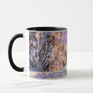 Mug Paysage hivernal avec l'aquarelle des arbres neigé
