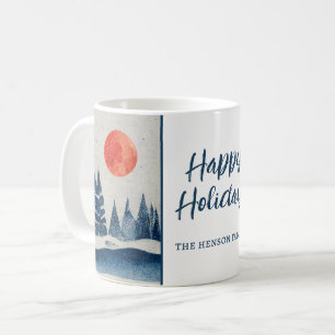 Mug Paysage hivernal forêt lune bleu marine dessin 