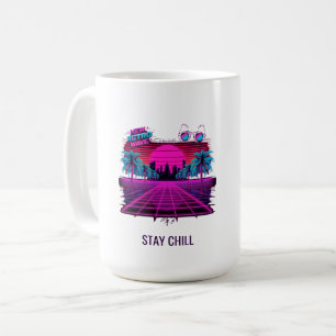 Mug Paysage néon en grille Rétro Synthwave Vaporwave d