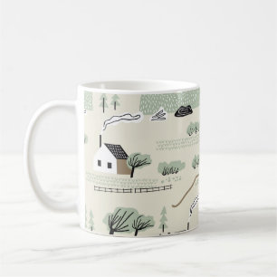 Mug Paysage nordique : Maisons colorées Motif d'arbres