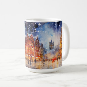Mug Paysage urbain européen d'hiver à l'aquarelle pour