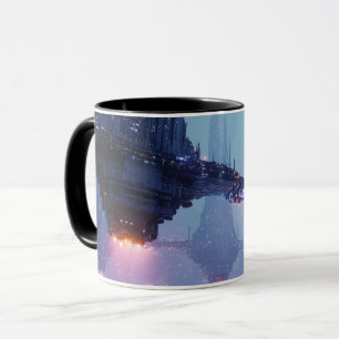Mug Paysage urbain futuriste avec des structures flott
