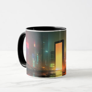 Mug Paysage urbain futuriste avec reflets néon