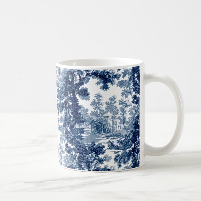 Mug Paysage vintage du chalet Toile-Bleu & Blanc (Droite)