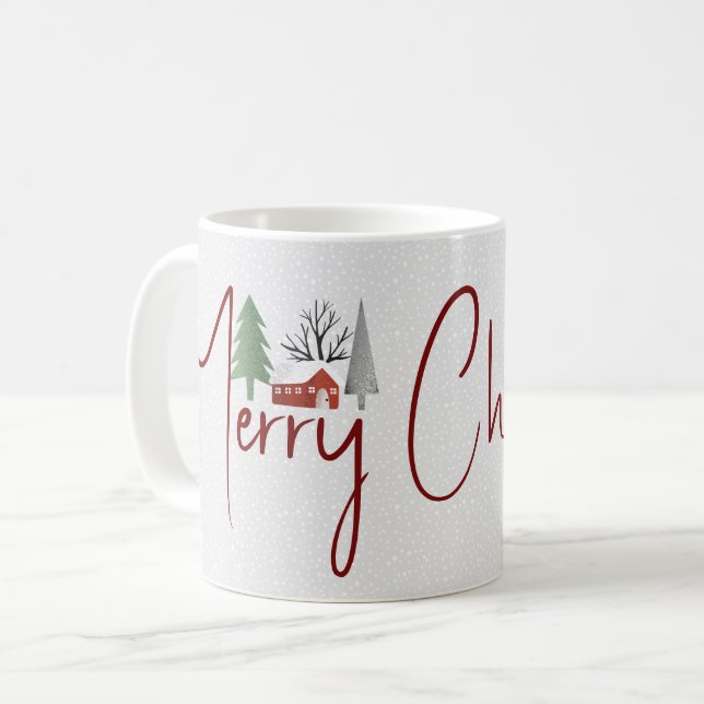 Mug Paysages d'hiver, arbres Joyeux Noël typographie (Devant gauche)