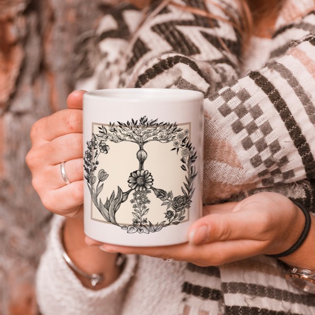 Mug Peace Floral Dessin Cute Boho Hippie Fleurs Art (Créateur téléchargé)